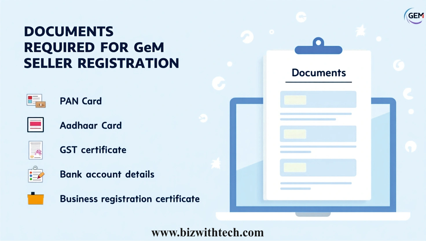document required for gem seller registration