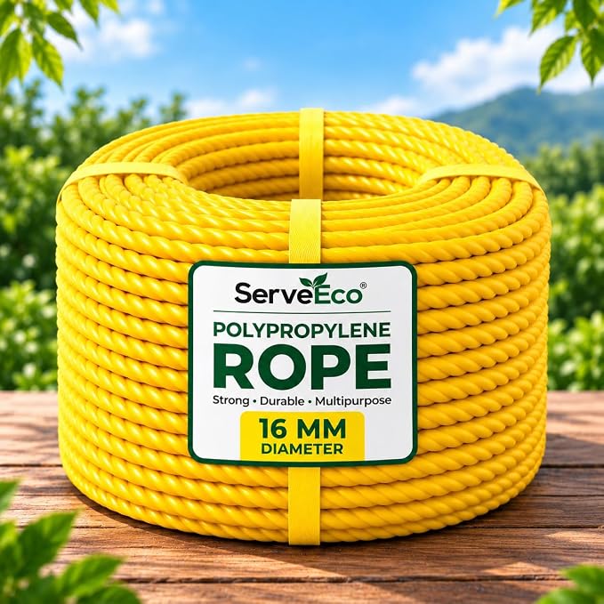 Yellow Polypropylene Rope 50 m x 16 mm 3-Strand Weather-Resistant Utility Rope